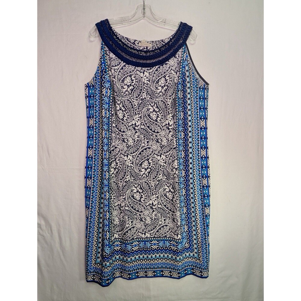 Db Dressbarn Womens Sleeveless Midi Dress Blue White Paisley Geometric Size 16 - Picture 2 of 8